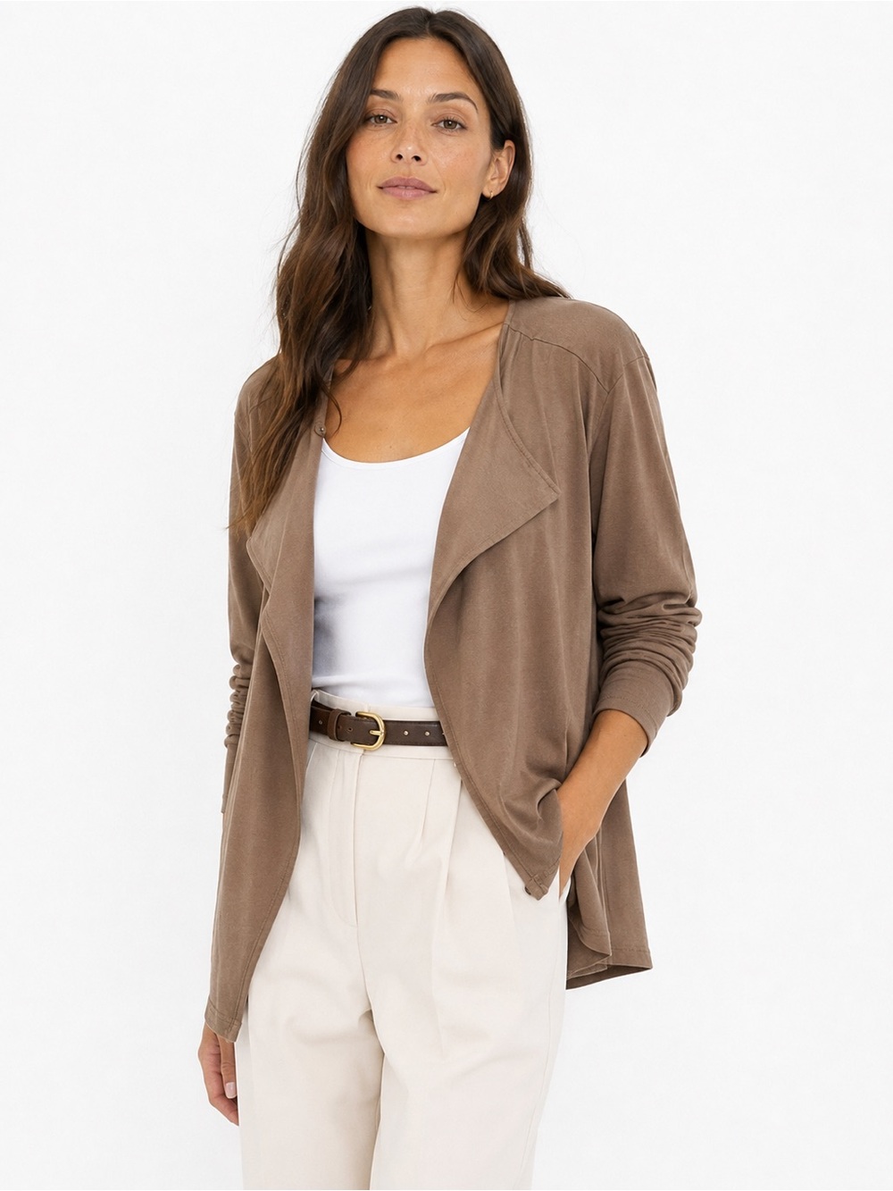 J. Jill Draped Moto Cardigan Jacket Taupe Brown Modal Cotton XL